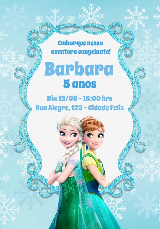 Convite de Aniversário Frozen com Elsa e Anna para Editar