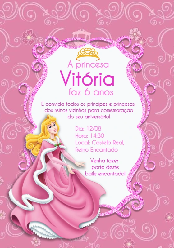 Convite Aniversário Princesa Aurora para Editar Online