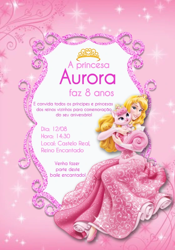 Convite Aniversário Princesa Bela Adormecida para Editar Online