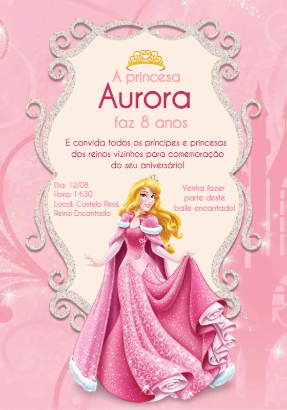 Convite Aniversário Princesa Aurora para Editar Online