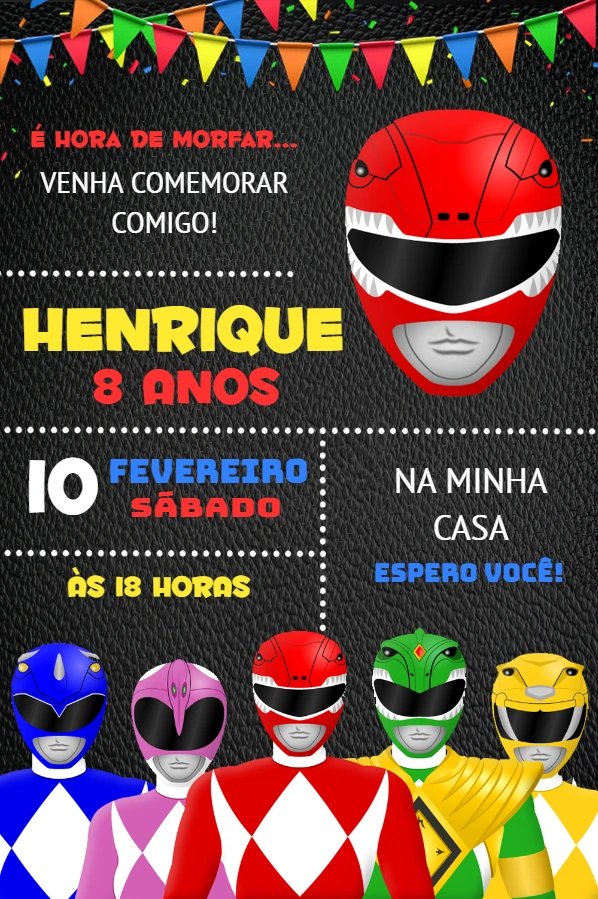 Convite de Aniversário Power Rangers para Editar Online