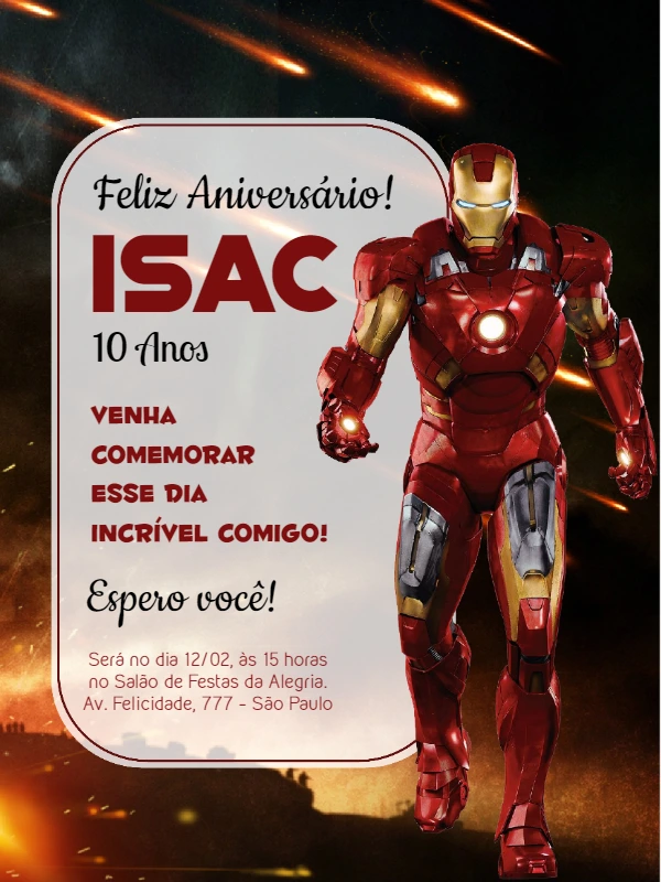 Convite de Aniversário Homem de Ferro para Editar Online