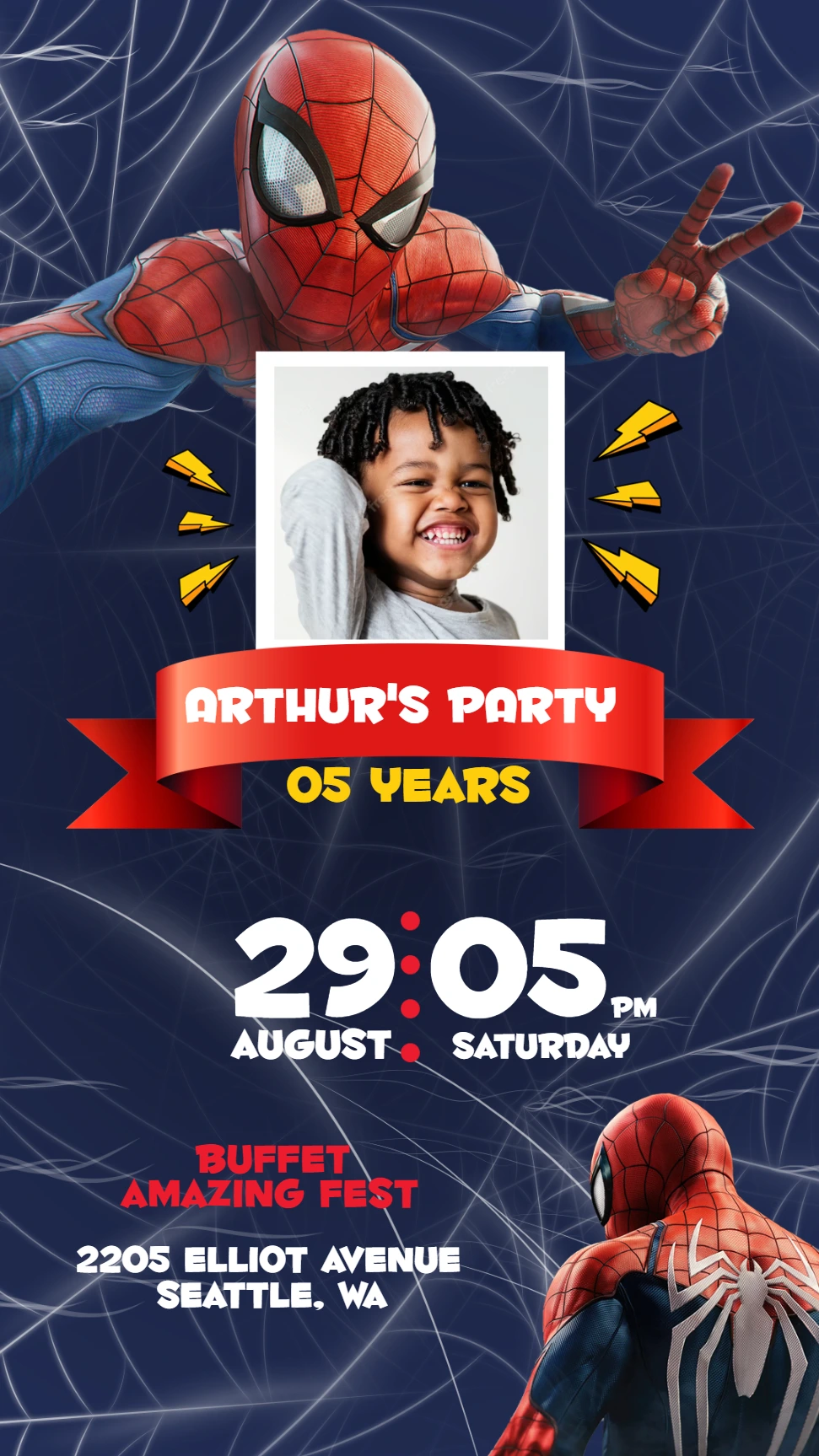 Spider-Man Birthday Invitation with Photo to Edit Online