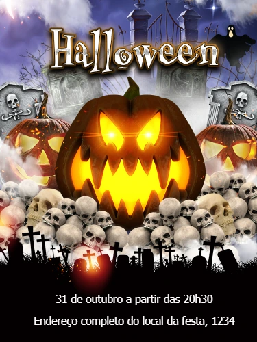 Convite de Halloween com Abóboras Assustadoras para Editar Online