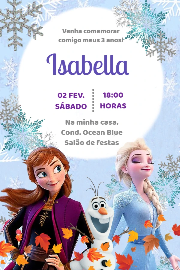 Convite de Aniversário Frozen 2 com Anna e Elsa para Editar