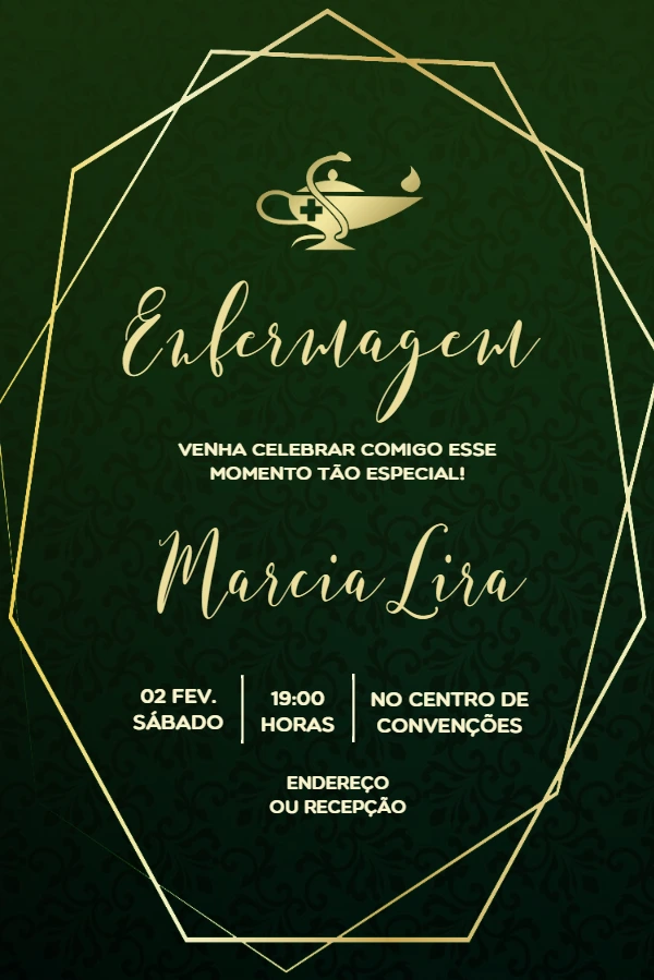 Convite Formatura Enfermagem Elegante para Editar Online