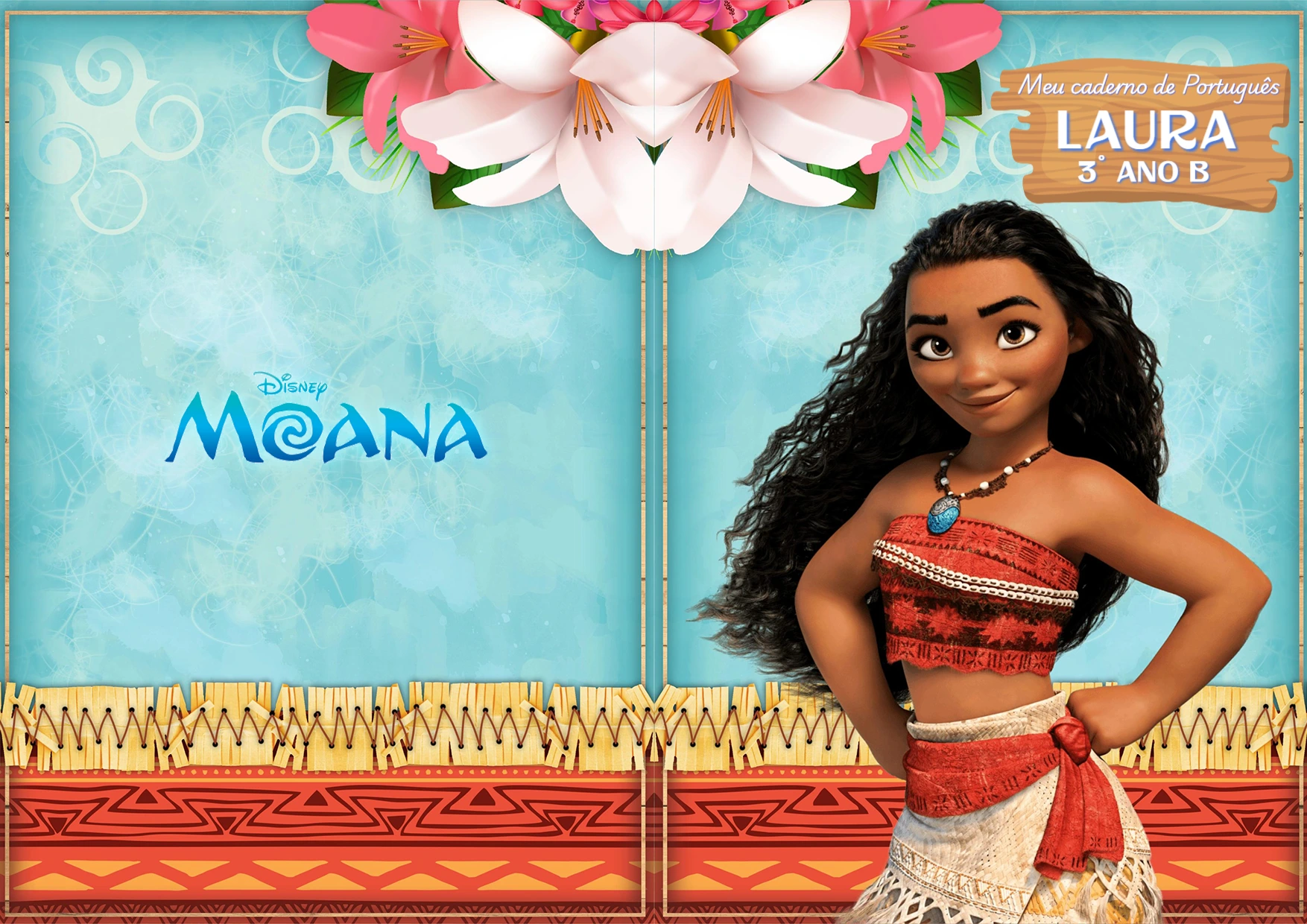 Capa de Caderno Moana Editável para Imprimir em Casa