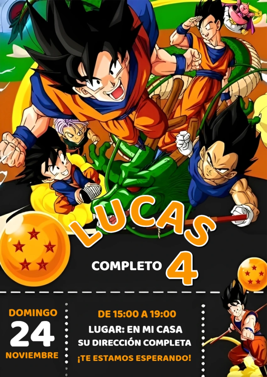 Invitación de Cumpleaños de Dragon Ball Z para Editar Online