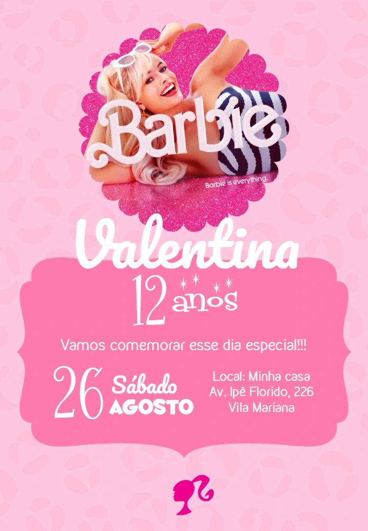 Convite de Aniversário Barbie Filme para Editar Online