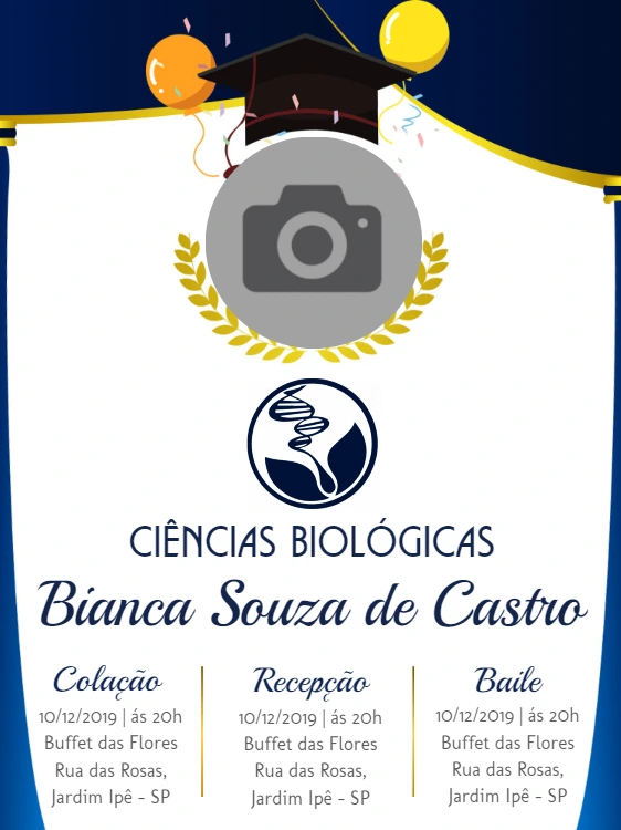 Convite Formatura Ciências Biológicas com Foto para Editar Online