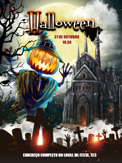 Convite de Halloween Assustador com Abóbora para Editar Online