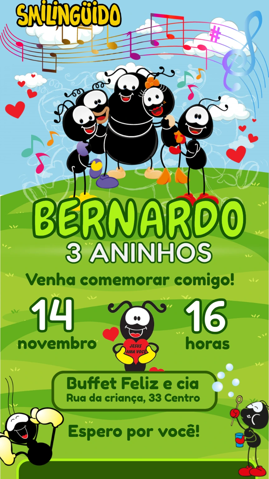 Convite de Aniversário Smilingüido para Editar Online