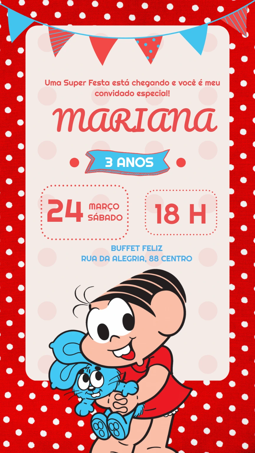 Convite Aniversário Turma da Mônica para Editar Online