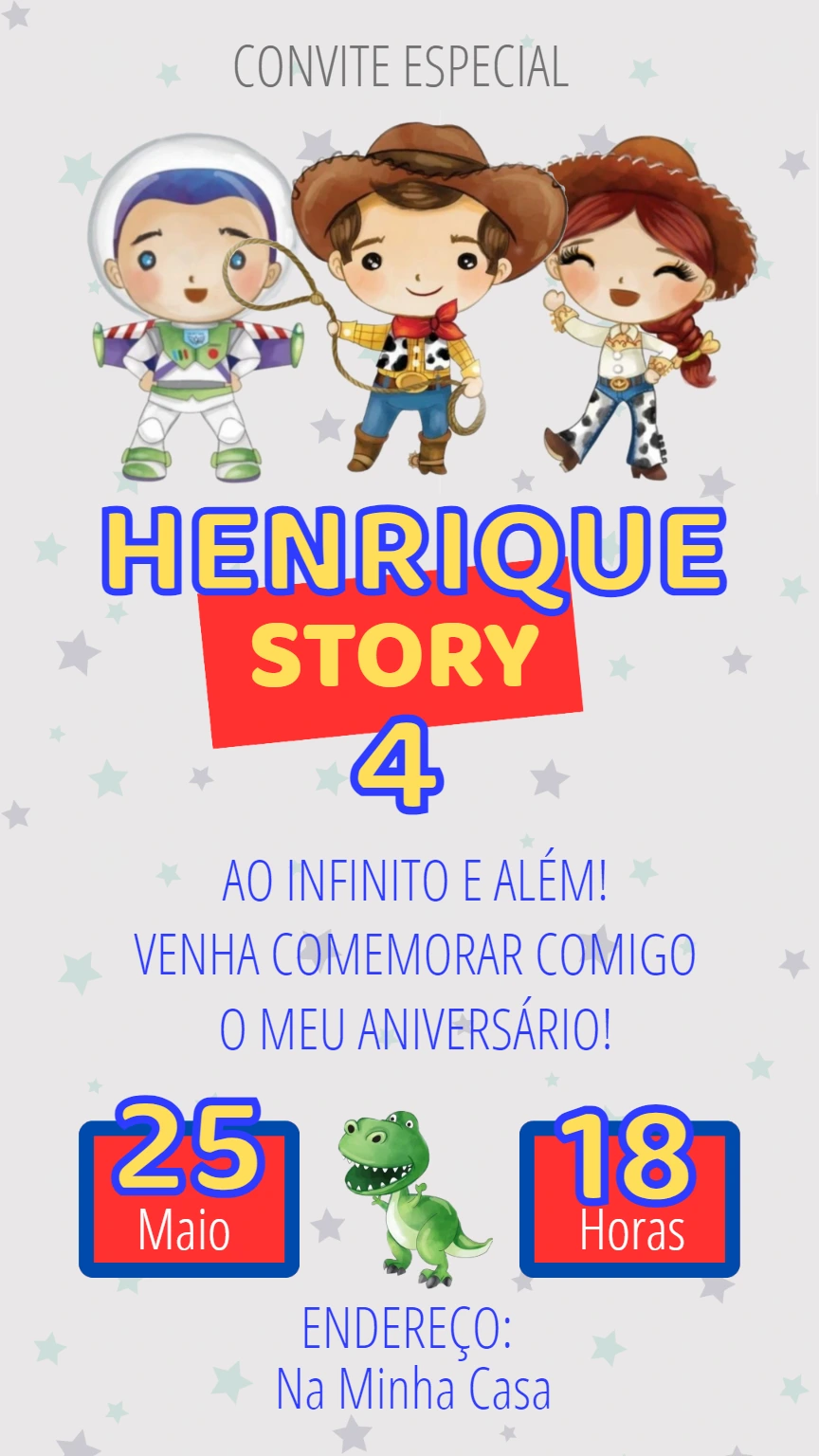 Convite Aniversário Toy Story Aquarela para Editar Online