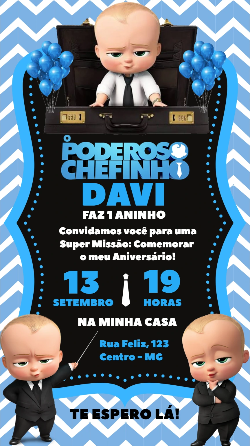 Convite de Aniversário Poderoso Chefinho para Editar Online