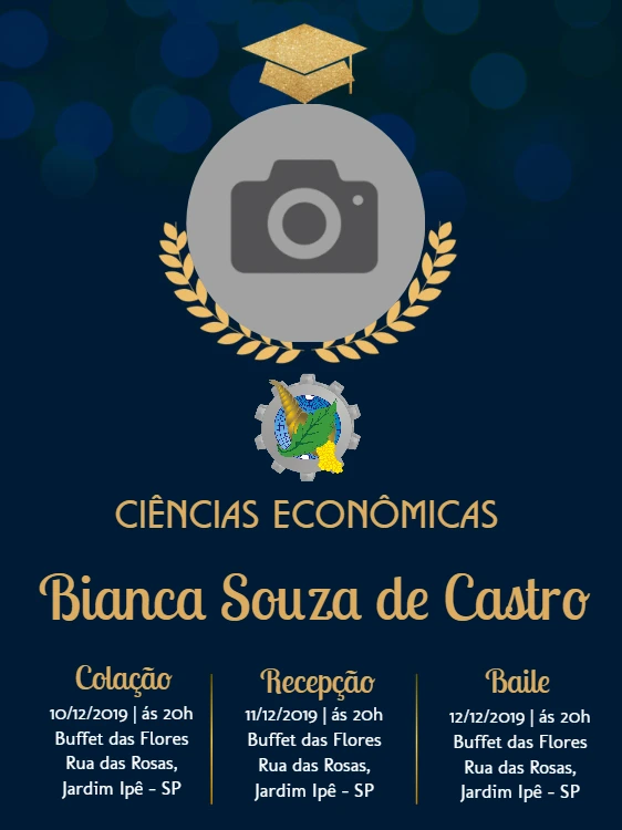 Convite Formatura Ciências Econômicas com Foto para Editar Online