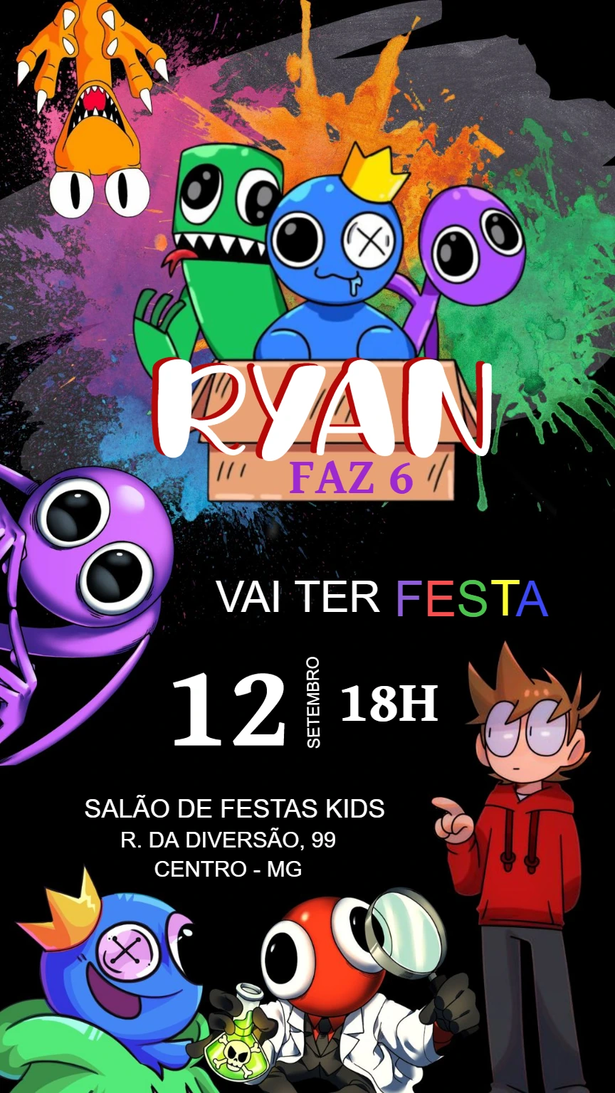 Convite de Aniversário Rainbow Friends para Editar Online