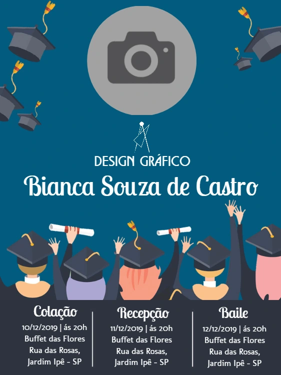 Convite de Formatura Design Gráfico com Foto para Editar Online