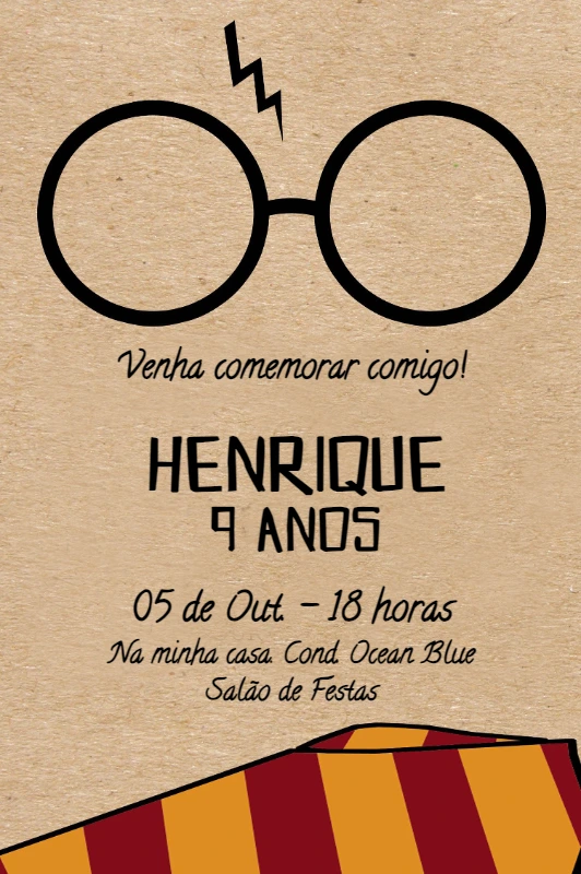 Convite de Aniversário Harry Potter para Editar Online