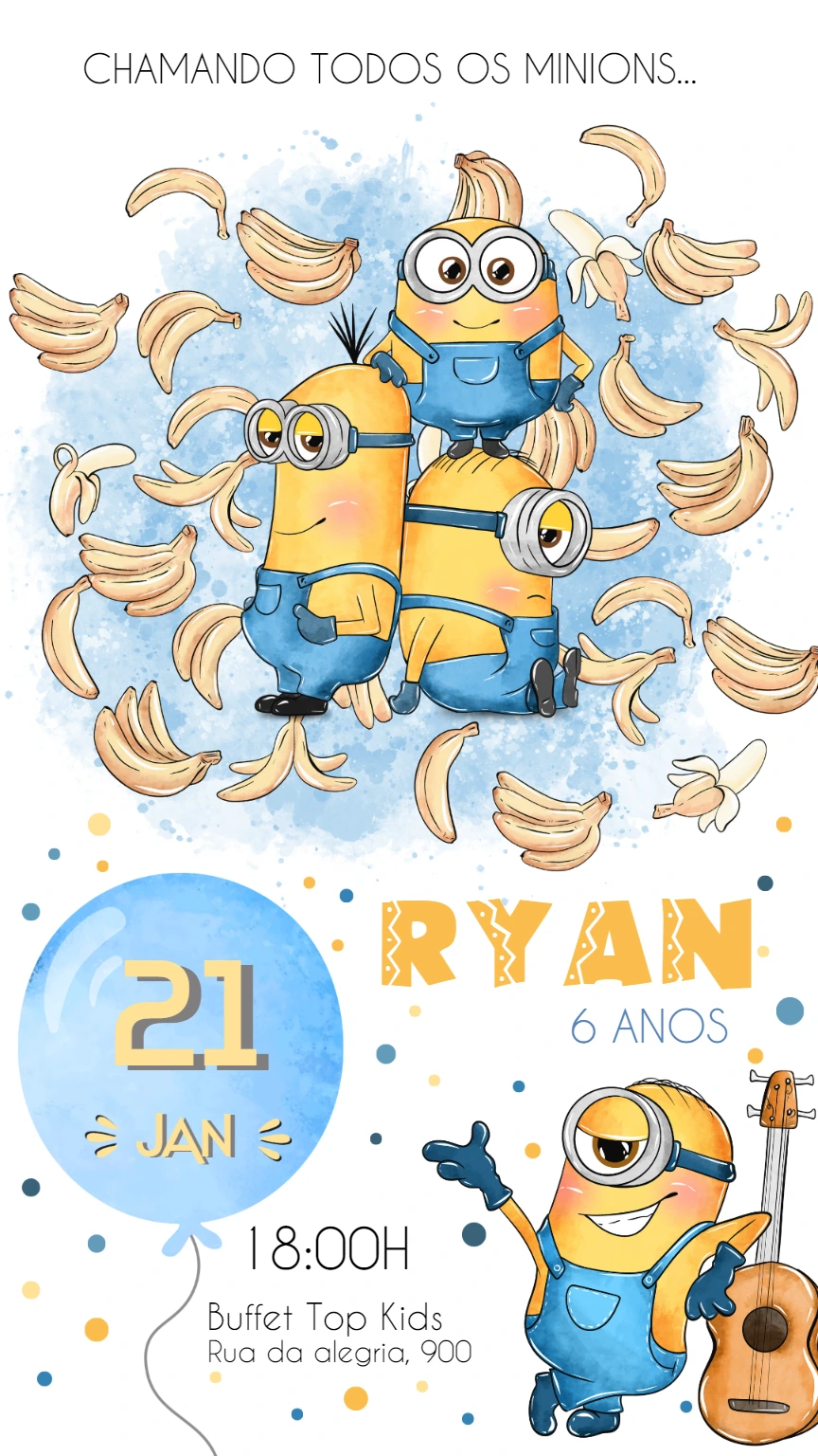 Convite de Aniversário Minions para Editar Online