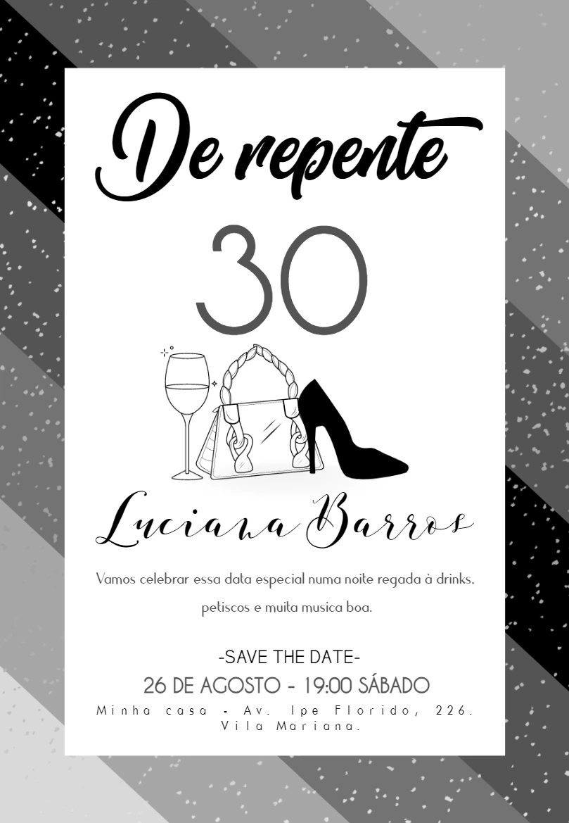 Convite De Repente 30 Anos Preto e Branco para Editar Online
