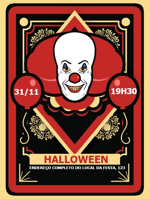 Convite de Halloween Palhaço Assustador para Editar Online
