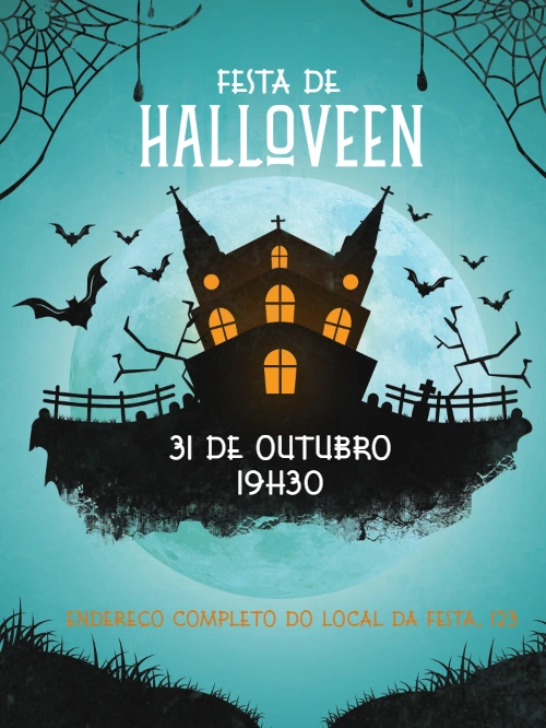 Convite de Halloween Assustador com Casa Mal-Assombrada para Editar
