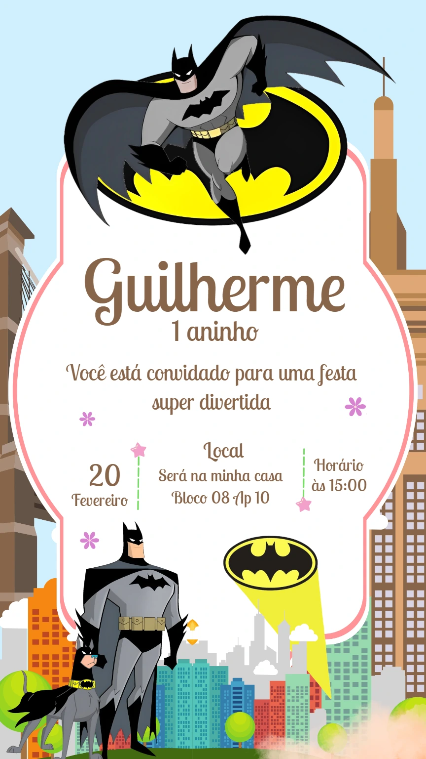 Convite de Aniversário Batman para Editar e Imprimir Online