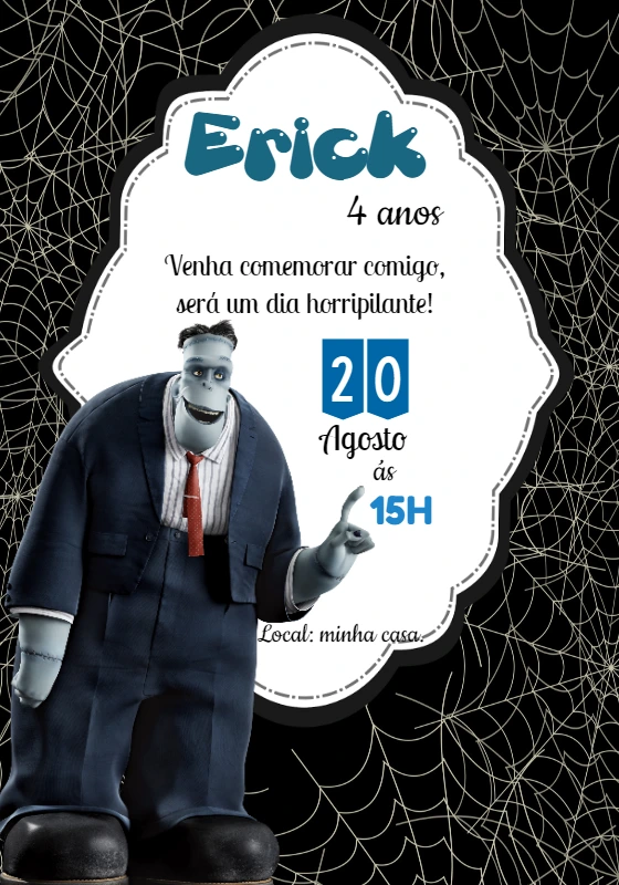 Convite de Aniversário Frank Hotel Transilvânia para Editar