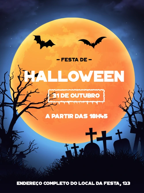 Convite de Halloween Assustador com Cemitério para Editar Online
