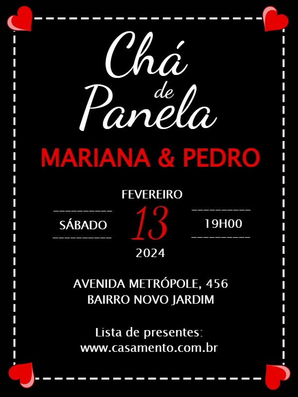 Convite Chá de Panela Elegante com Corações para Editar