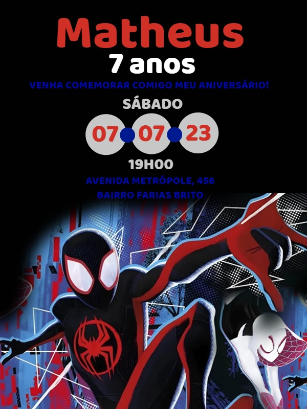 Convite Aniversário Homem Aranha Miles Morales para Editar