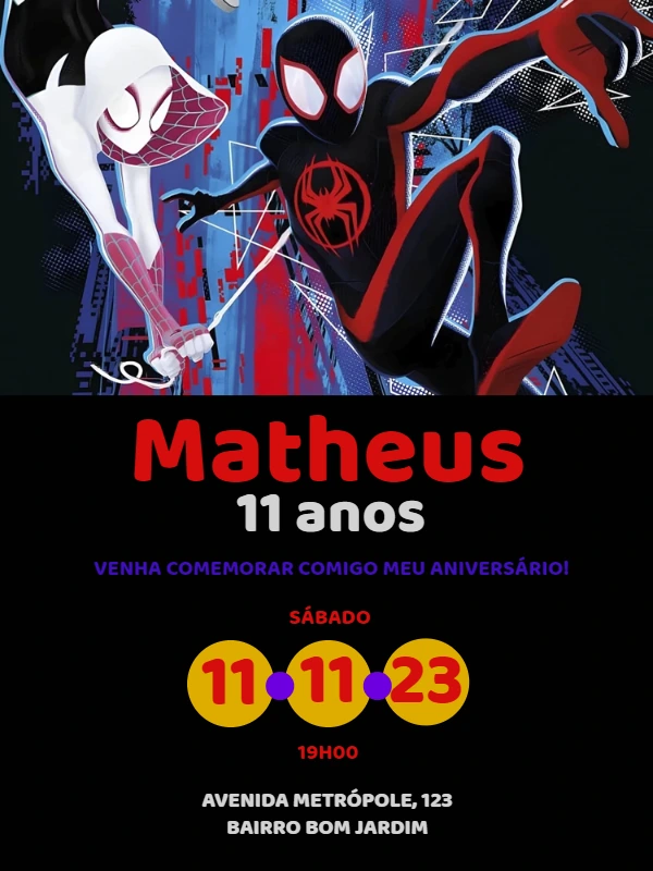 Convite Aniversário Homem Aranha Miles Morales para Editar Online