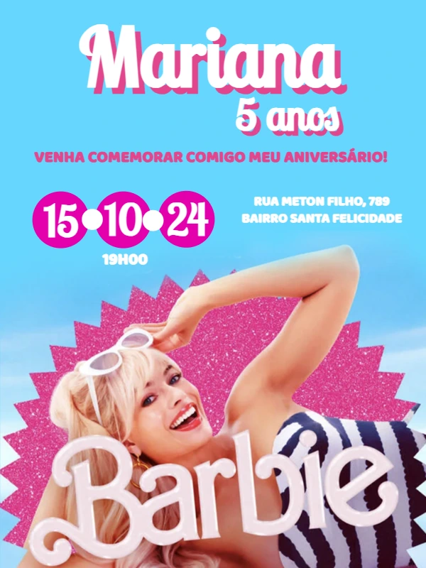 Convite Aniversário Barbie Filme Moderno para Editar Online