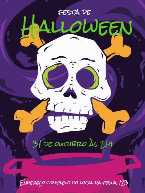 Convite de Halloween com Caveira Assustadora para Editar Online
