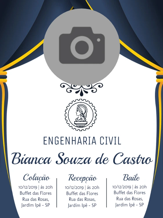 Convite de Formatura Engenharia Civil com Foto para Editar Online