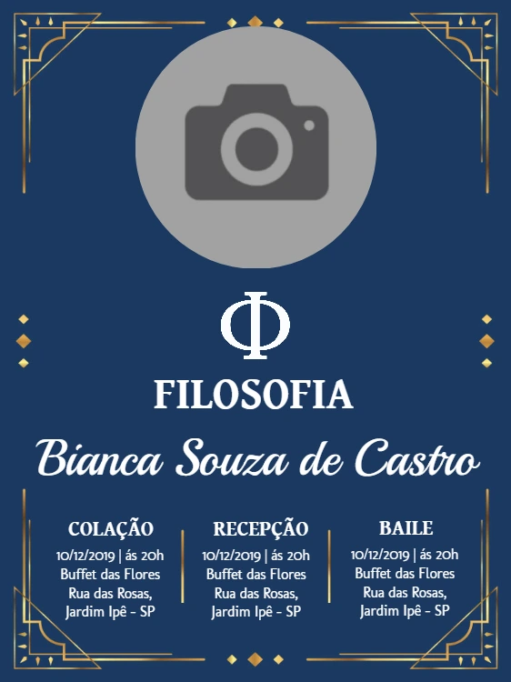 Convite de Formatura Filosofia com Foto para Editar Online