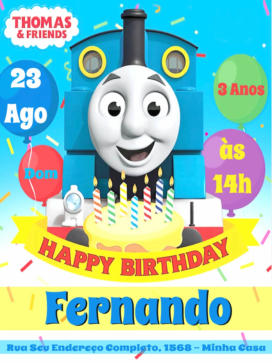 Convite de Aniversário Thomas e Seus Amigos para Editar Online