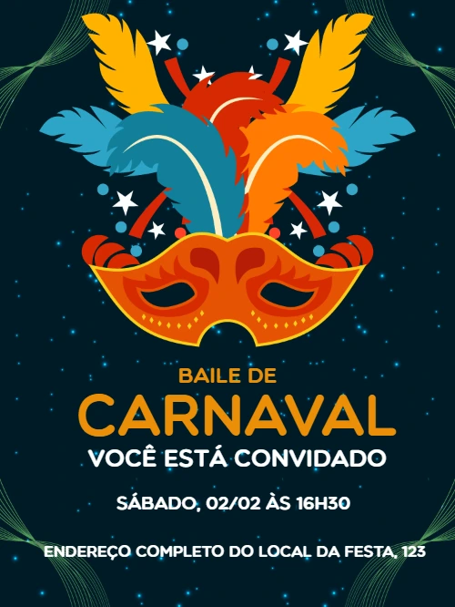 Convite de Carnaval com Máscara Colorida para Editar Online