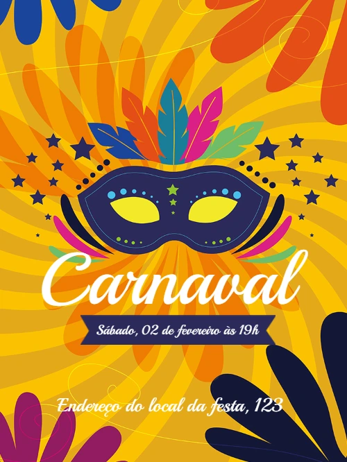 Convite de Carnaval com Máscara Colorida para Editar Online