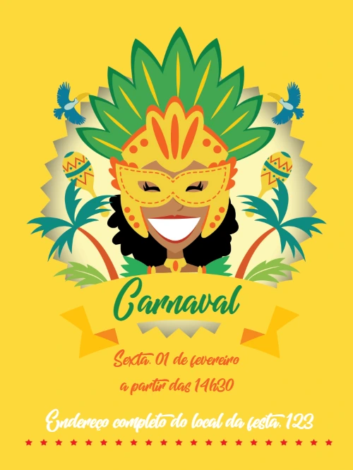 Convite de Carnaval com Máscara e Folia para Editar Online