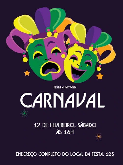 Convite de Carnaval com Máscaras Coloridas para Editar Online