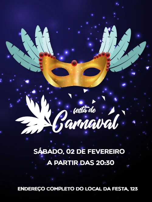 Convite de Carnaval com Máscara Dourada para Editar Online