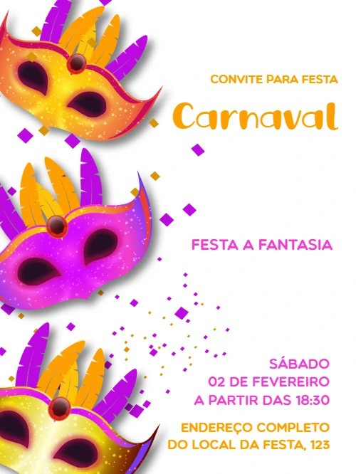 Convite de Carnaval com Máscaras Coloridas para Editar Online