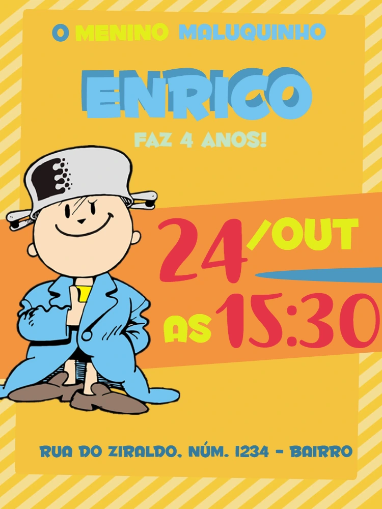 Convite de Aniversário O Menino Maluquinho para Editar Online