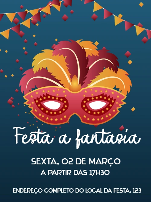 Convite de Carnaval com Máscara Colorida para Editar Online
