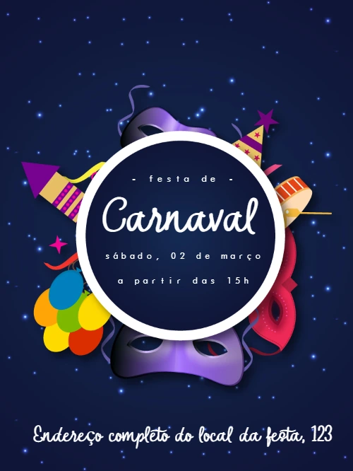 Convite de Carnaval com Máscara e Confetes para Editar Online