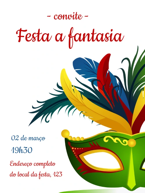 Convite de Carnaval com Máscara Colorida para Editar Online