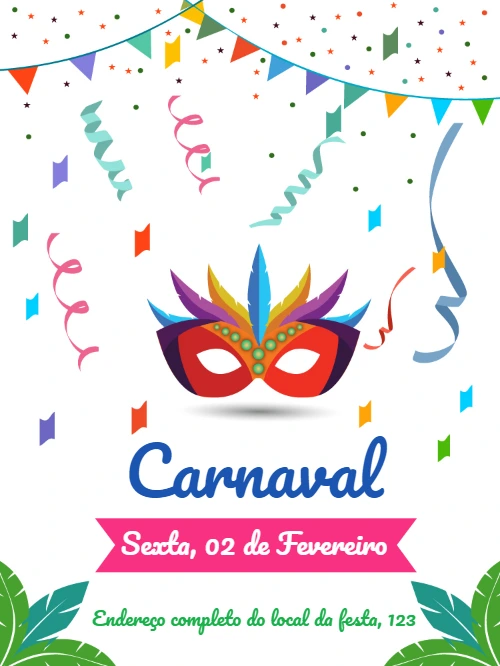 Convite de Carnaval com Máscara Colorida para Editar Online