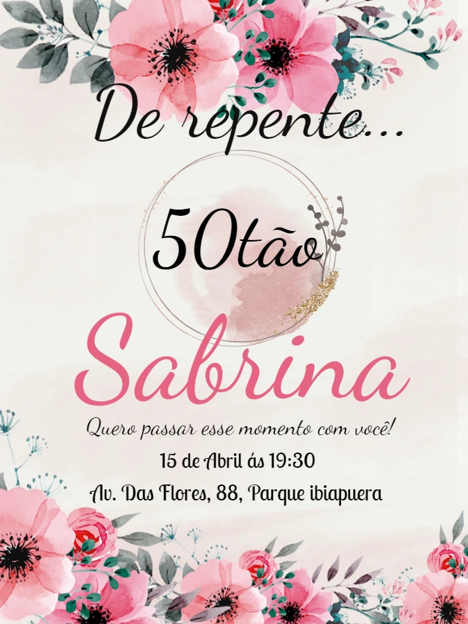 Convite de Aniversário Floral Aquarela para Editar Online